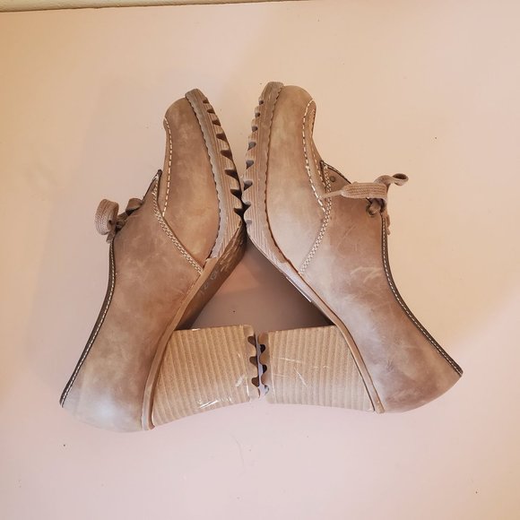 Skechers Brown Leather 7.5 Chunky 90s Y2K Heels Pumps Moc Toe Lace Up Oxfords - Picture 6 of 9